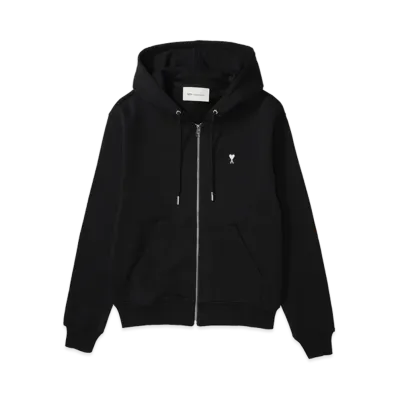 AMI PARIS Cotton Ami De Coeur Zipped Hoodie "Black"