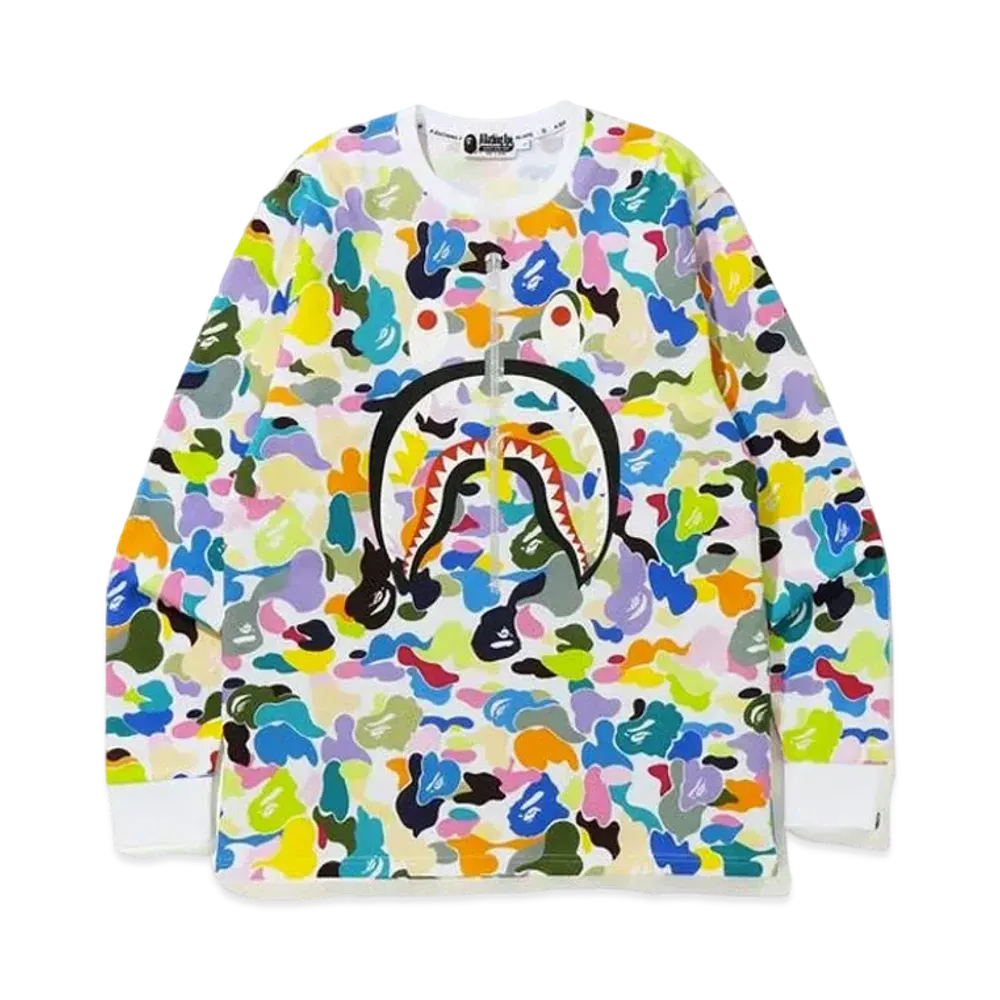 A BATHING APE Multi Camo Shark L/S Tee "White"