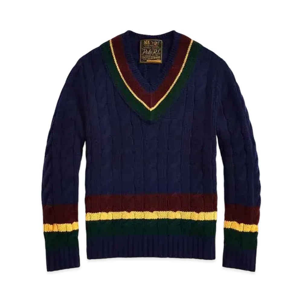 Polo Ralph Lauren Cable-Knit Wool-Cashmere Cricket Sweater "Blue"