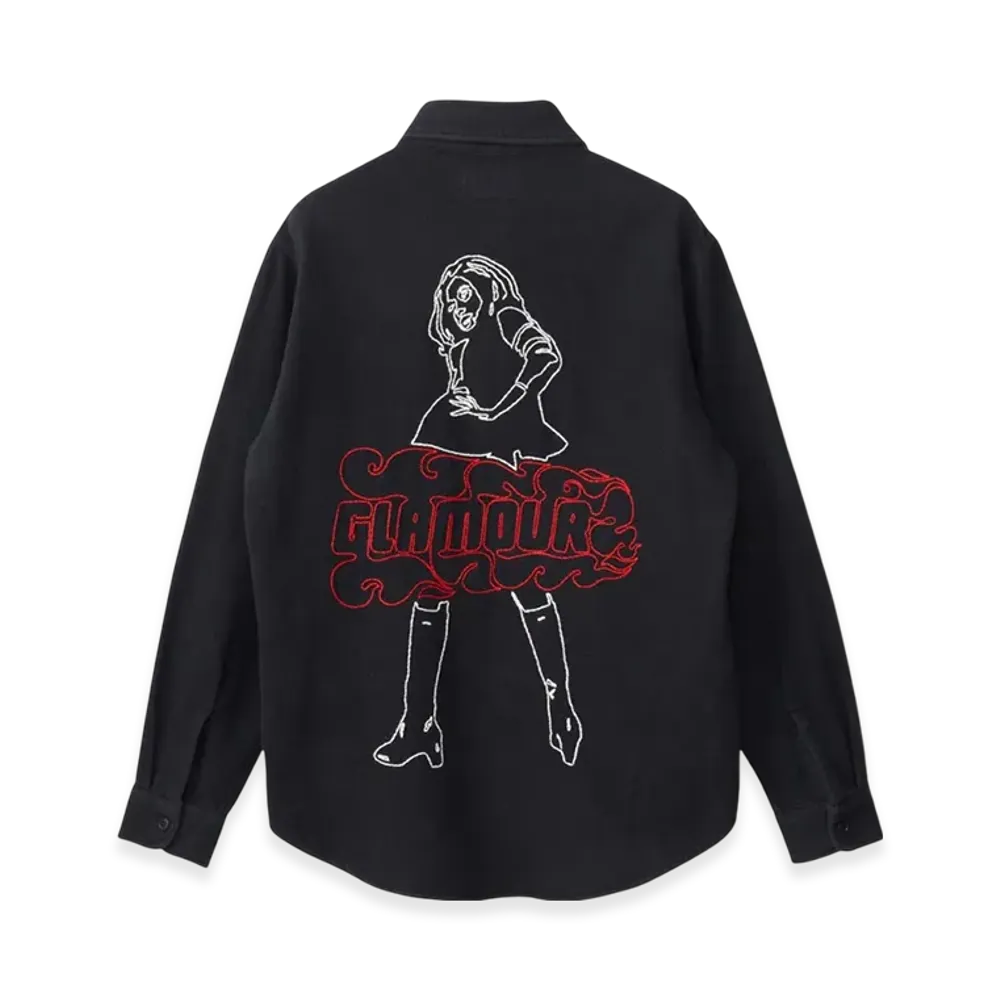 HYSTERIC GLAMOUR Vixen Girl Embroidered Work Shirt "Black"