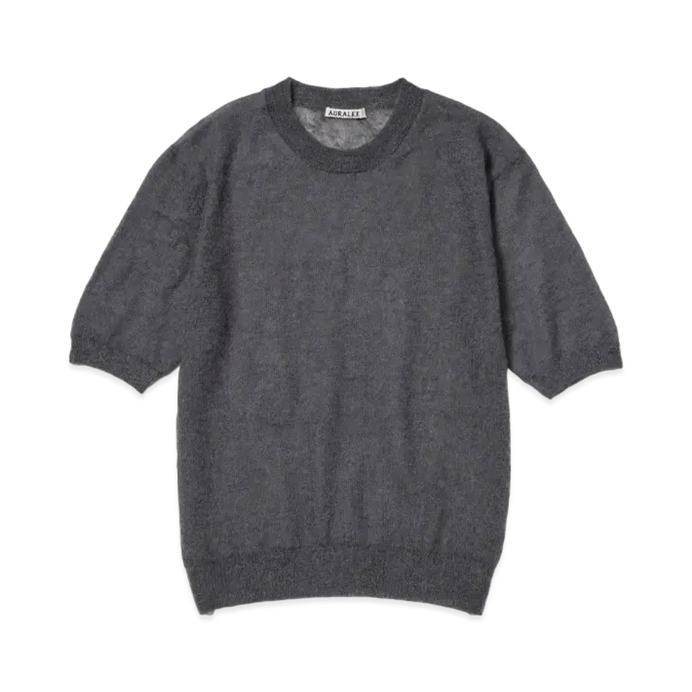 AURALEE Kid Mohair Sheer Knit Tee "Dark Gray"