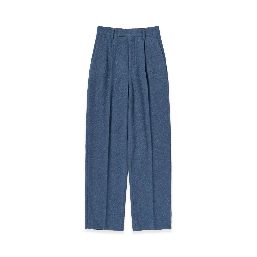 AURALEE Women's Homespun Tweed One-Tuck Slacks "Dusty Blue"