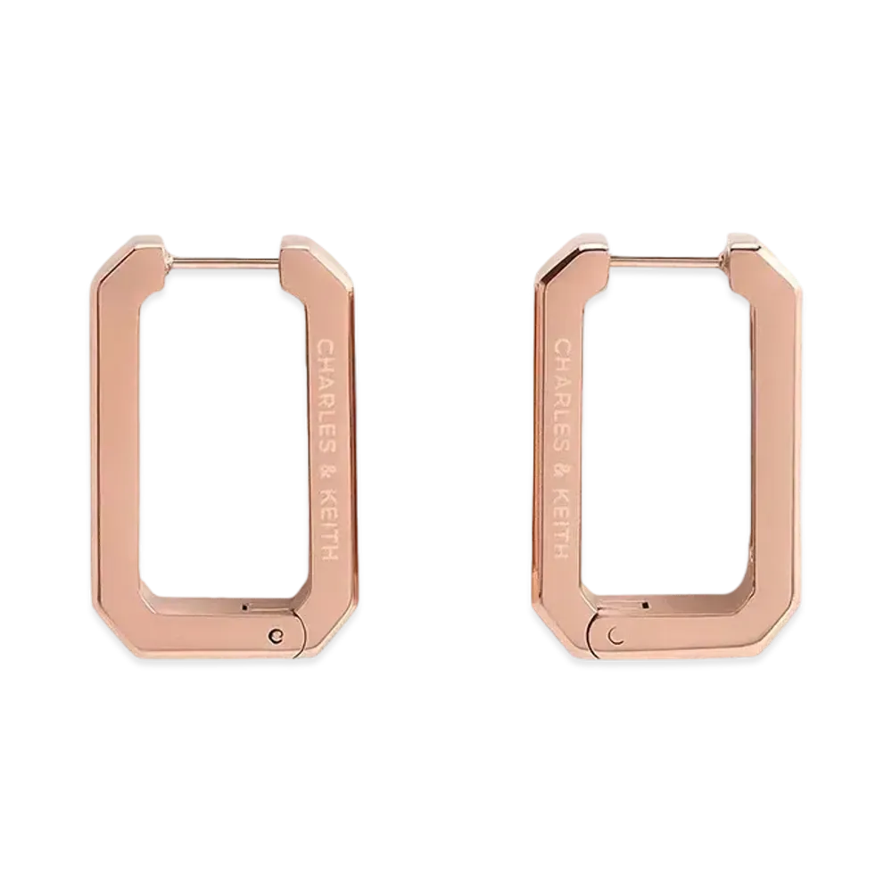 CHARLES & KEITH Kizaia Rectangle Hoop Earrings "Rose Gold"