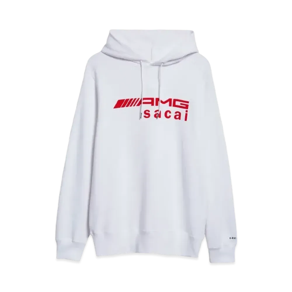 sacai x Mercedes AMG Flocked Logo Cotton Hoodie "White"