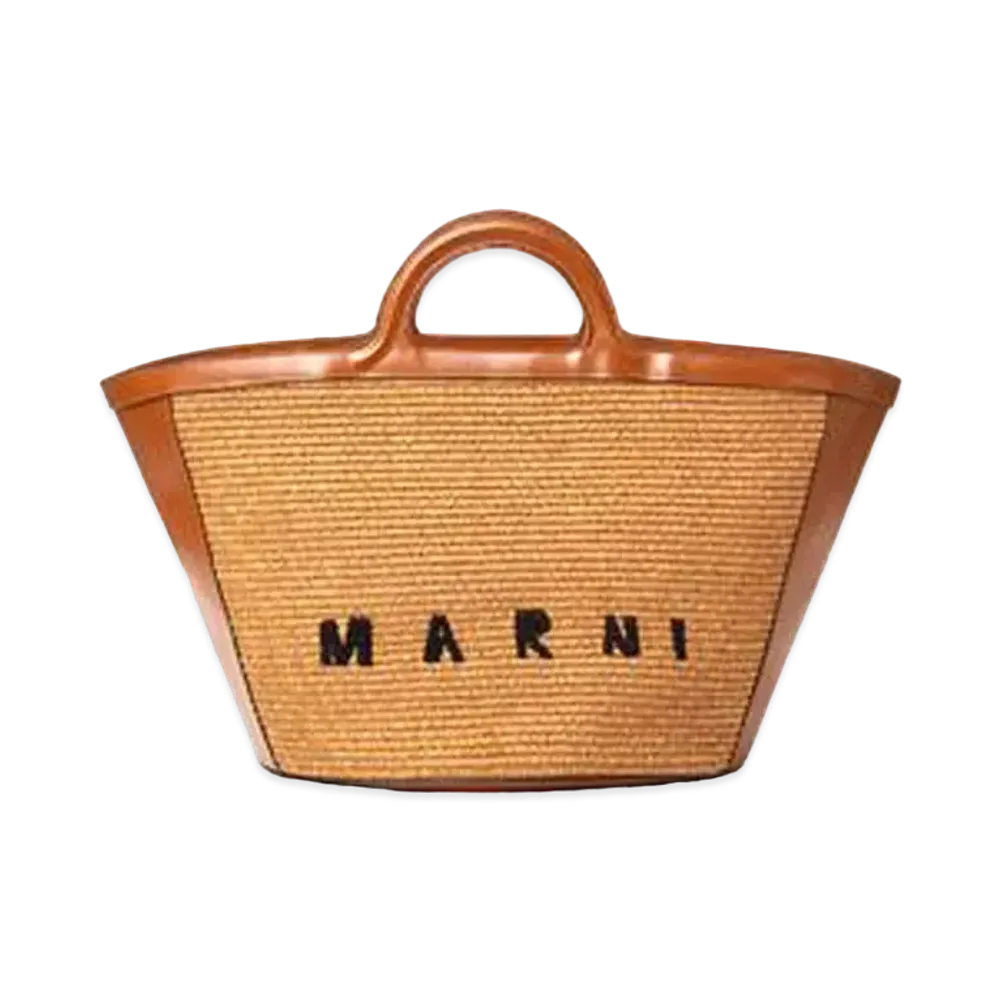 Marni Micro TROPICALIA Bag in Leather and Raffia with Shoulder Strap