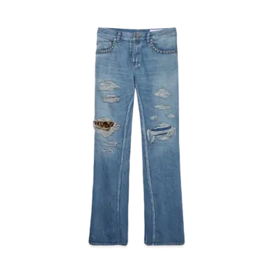 el conductorH HARDCORE DESTROYED FLARE JEAN TROUSERS "BLUE"