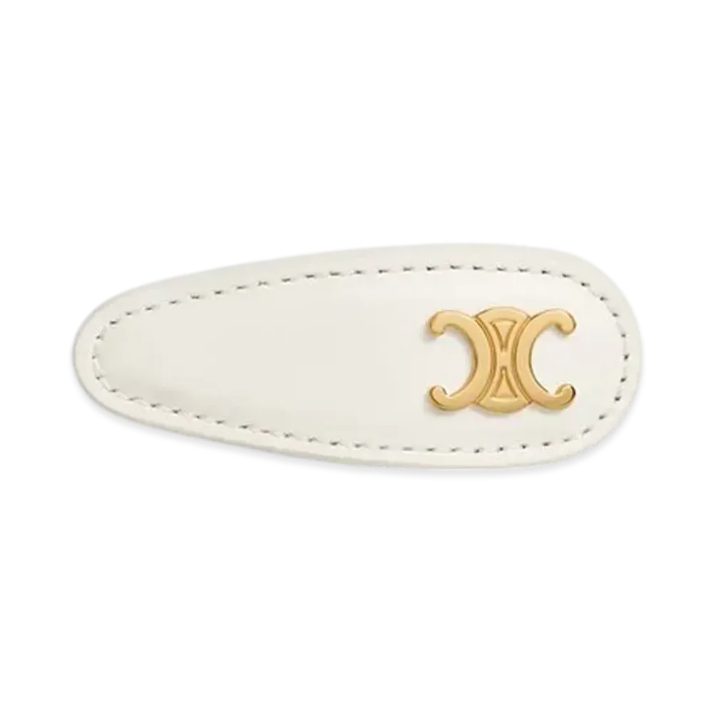 CELINE Snap Hair Clip in Calfskin, Brass and Steel "Ecru/Gold"