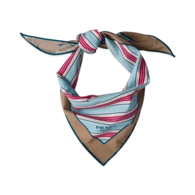 PRADA Printed Cotton Twill Scarf "Light Blue"