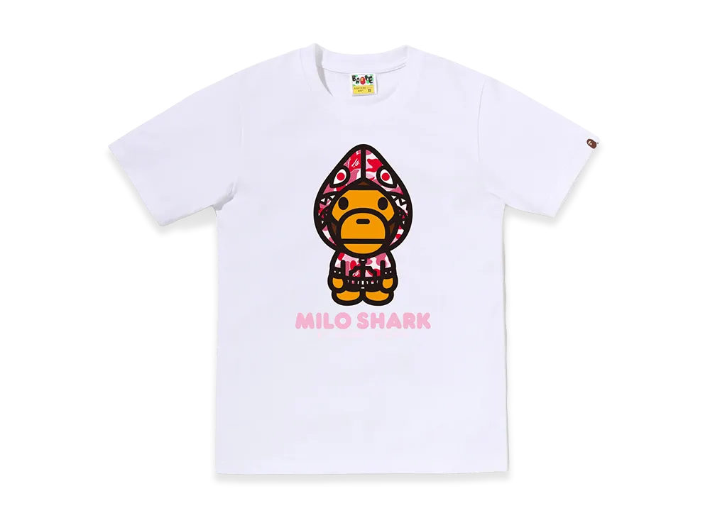A BATHING APE Women's ABC Camo Milo Shark FZH Tee "White/Pink"