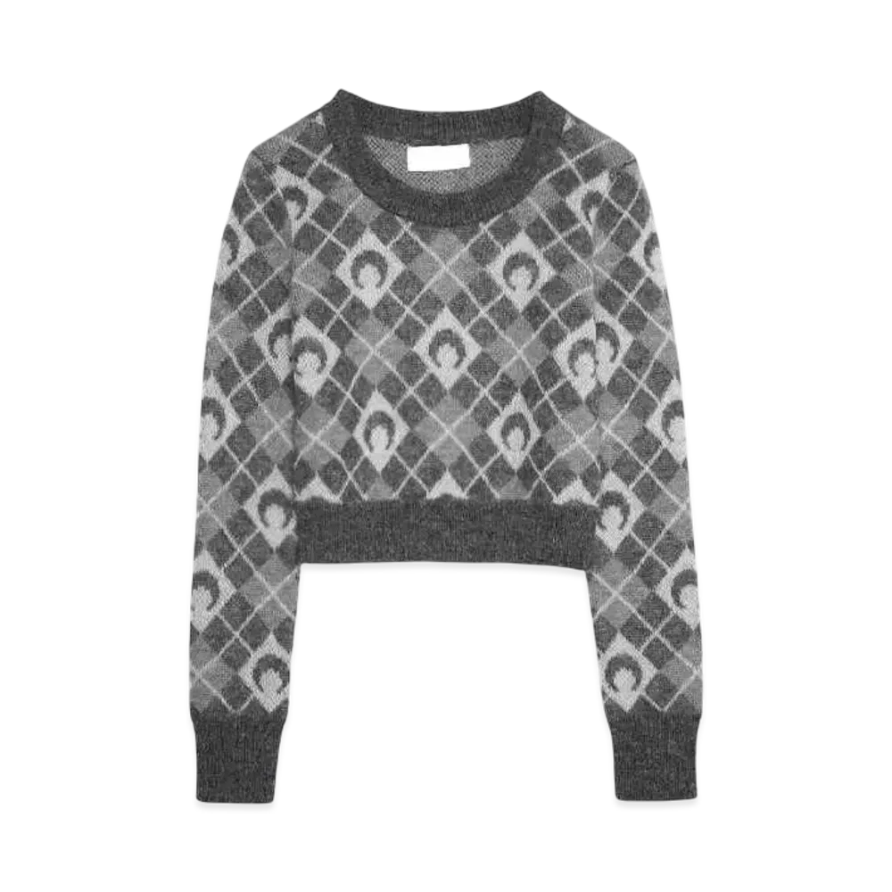 Marine serre MOON ARGYLE KNIT CROPPED SWEATER "LIGHT GREY"