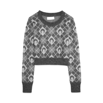 Marine serre MOON ARGYLE KNIT CROPPED SWEATER "LIGHT GREY"