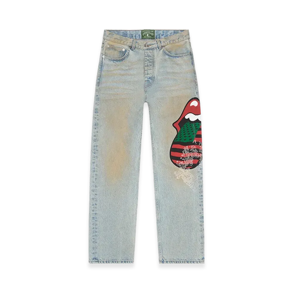 DENIM TEARS Rolling Stones AOP Denim Pant "Light Wash"
