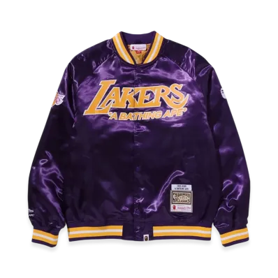 A BATHING APE x Mitchell & Ness x NBA Los Angeles Lakers Satin Jacket "Purple"