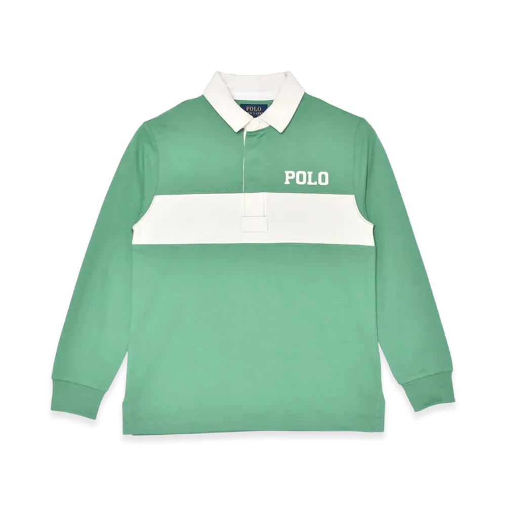 Polo Ralph Lauren Logo Appliqued Cotton Jersey Rugby Shirt Kids "Green"