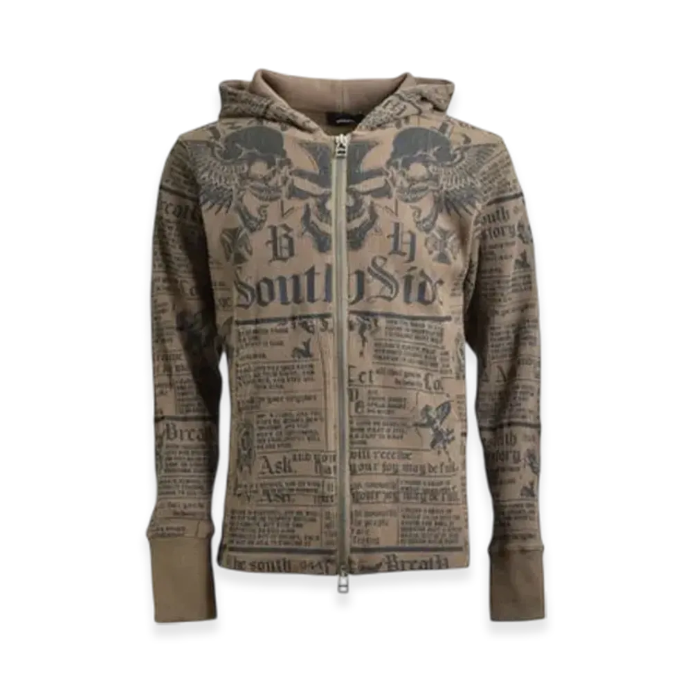 BREATH Skull Wash Waffle Zip Up Hoode "Brown"