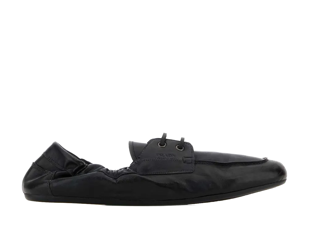 PRADA Shuffle Antiqued Leather Laced Shoes "Black"