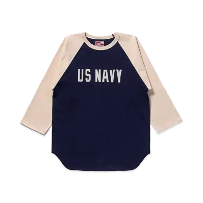 THE REAL McCOY'S Military Baseball Tee / Navy "Navy x Ecru"