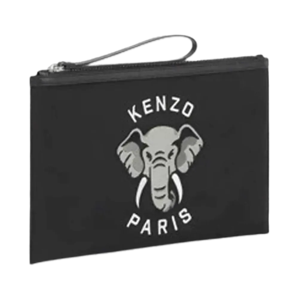 KENZO 'VARSITY' Large Purse In Embroidered Nylon "Black"