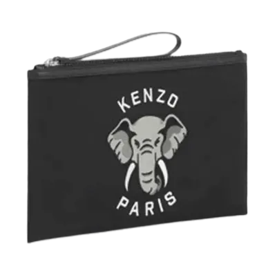 KENZO 'VARSITY' Large Purse In Embroidered Nylon "Black"