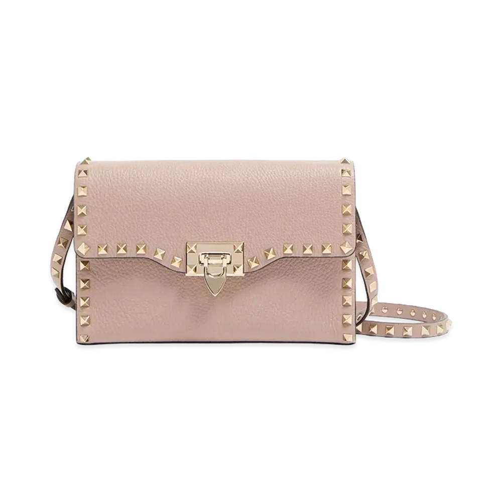 Valentino Women's Rockstud Small Calfskin Crossbody Bag "Nude/Neutrals/Garnet"
