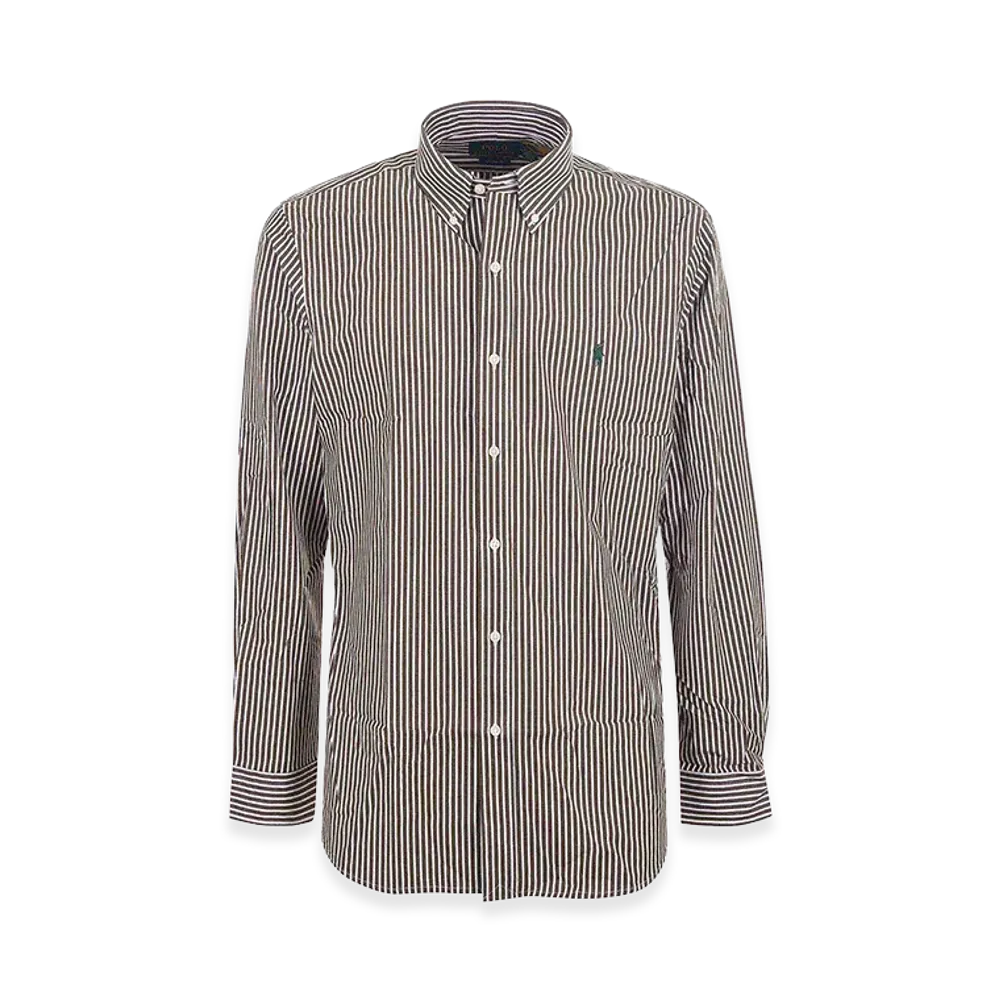 Polo Ralph Lauren Striped Cotton Poplin Shirt "Brown"