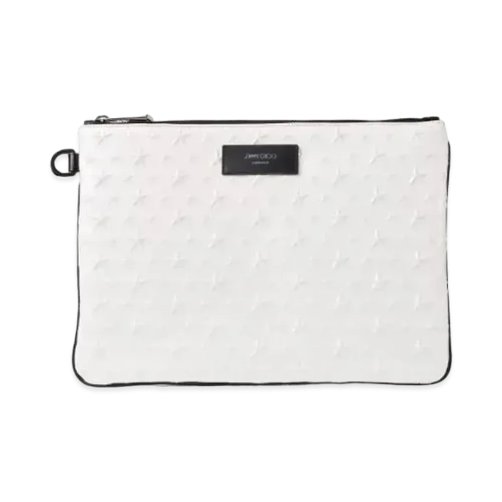 JIMMY CHOO DEREK-N Star Embossed Glossy Fabric Clutch Bag "Latte"