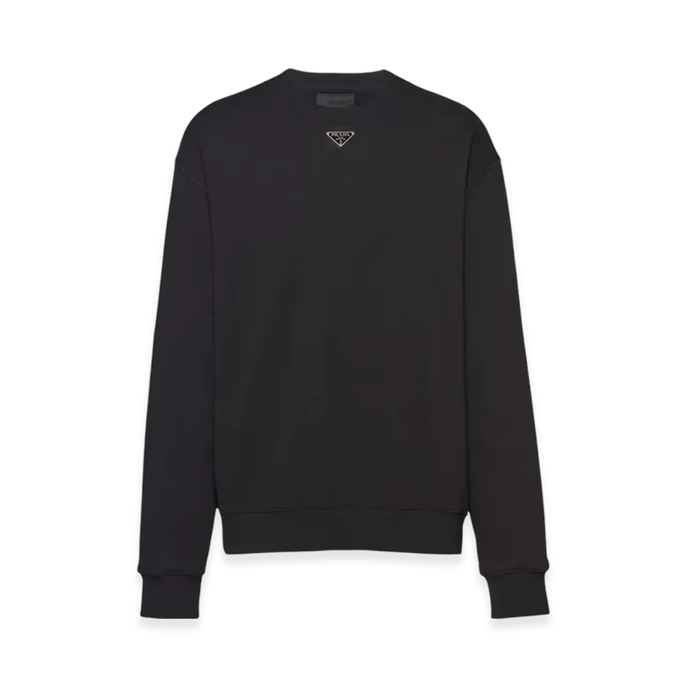 PRADA Oversized Cotton Sweatshirt with Triangle Logo "Black"