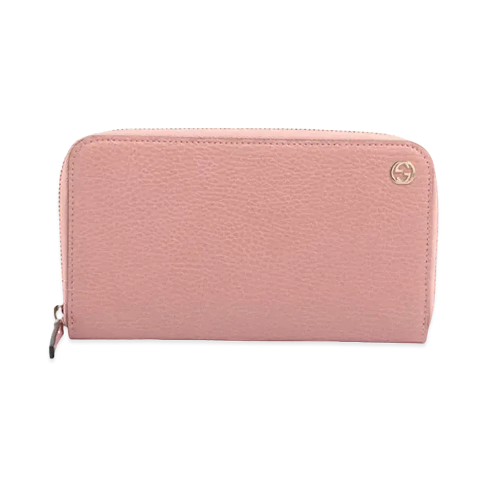 GUCCI Interlocking G Leather Round Zip Wallet ”Pink”