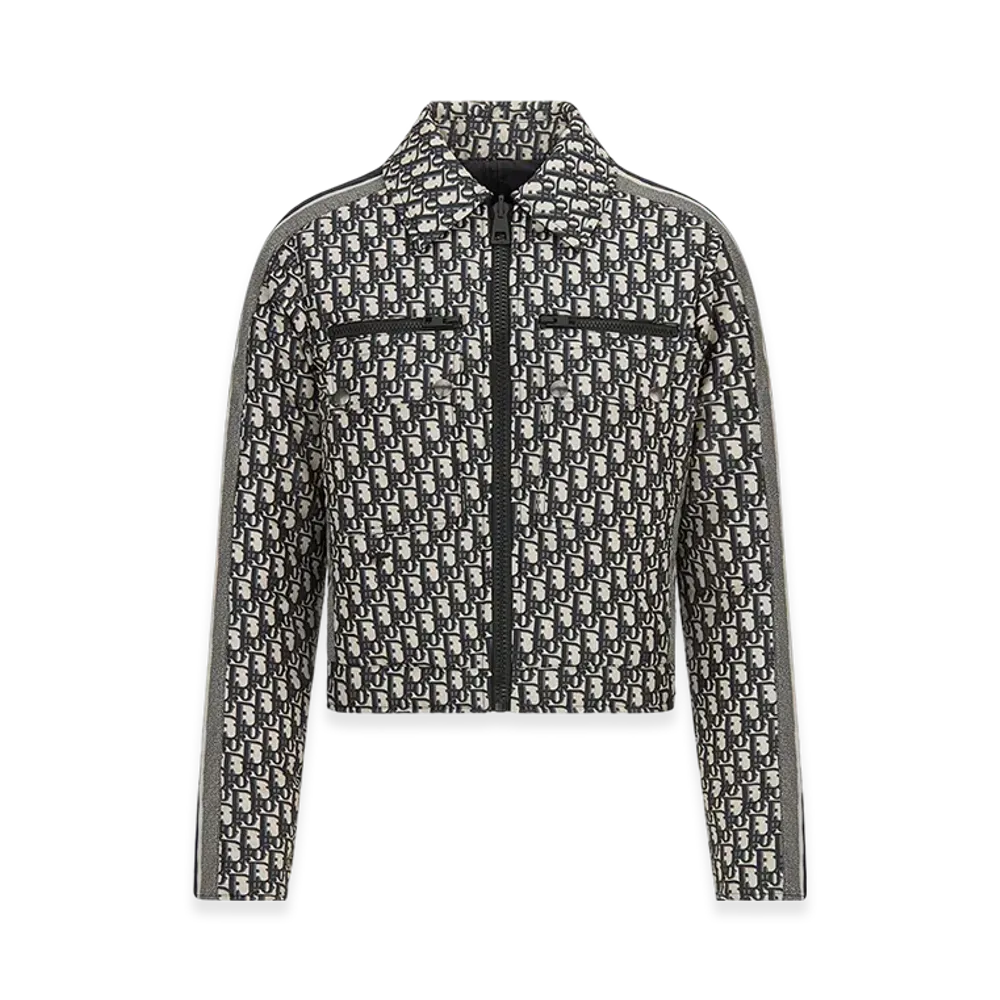Dior Women's Alps Reversible Cropped Blouson Quilted Technical Taffeta Oblique Motif "Blue"