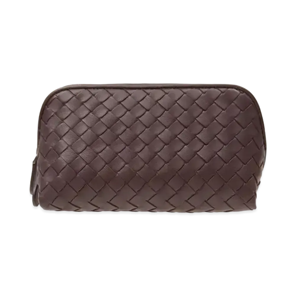 Bottega Veneta Intrecciato Lambskin Cosmetic Pouch "Dark Barolo"