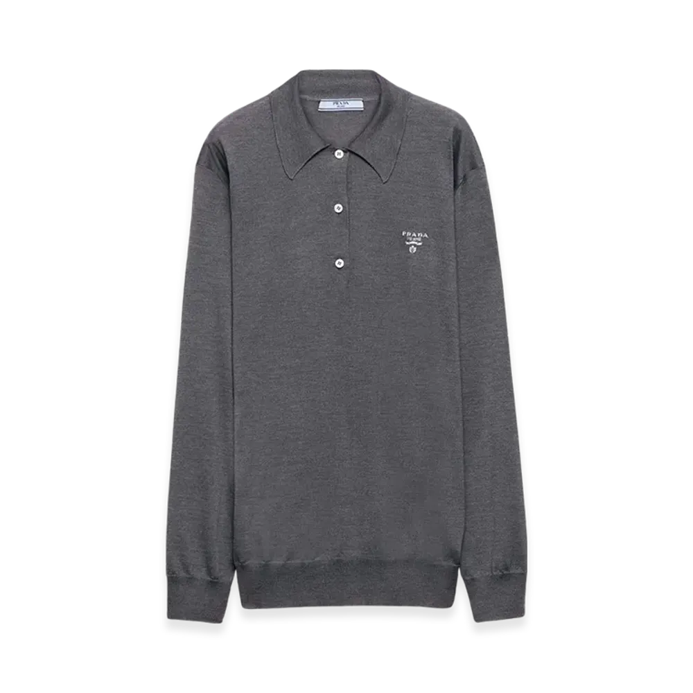 PRADA Women's Long Sleeved Silk Polo Shirt "Slate Gray"