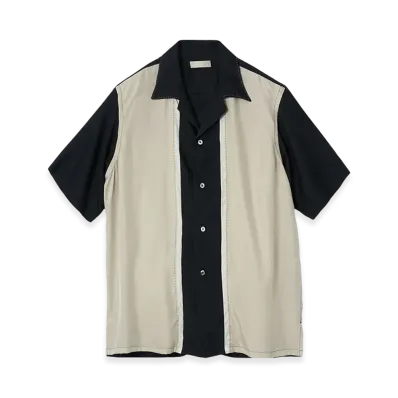 YOKE Cupro Polyester Washable Chambray Tiwll Colorblock Open Collar Shirt "Light Yellow"
