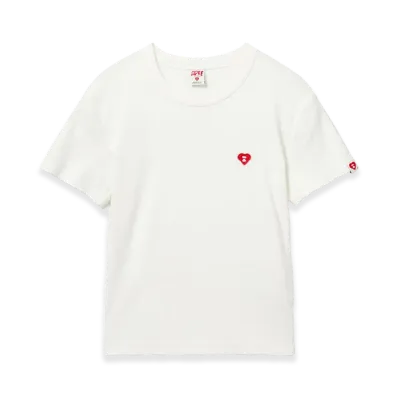 A BATHING APE Women's Heart Badge Rib Tee "White"