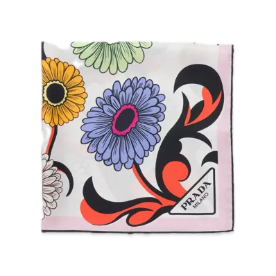PRADA Printed Silk Twill Scarf 55 x 55 "White"