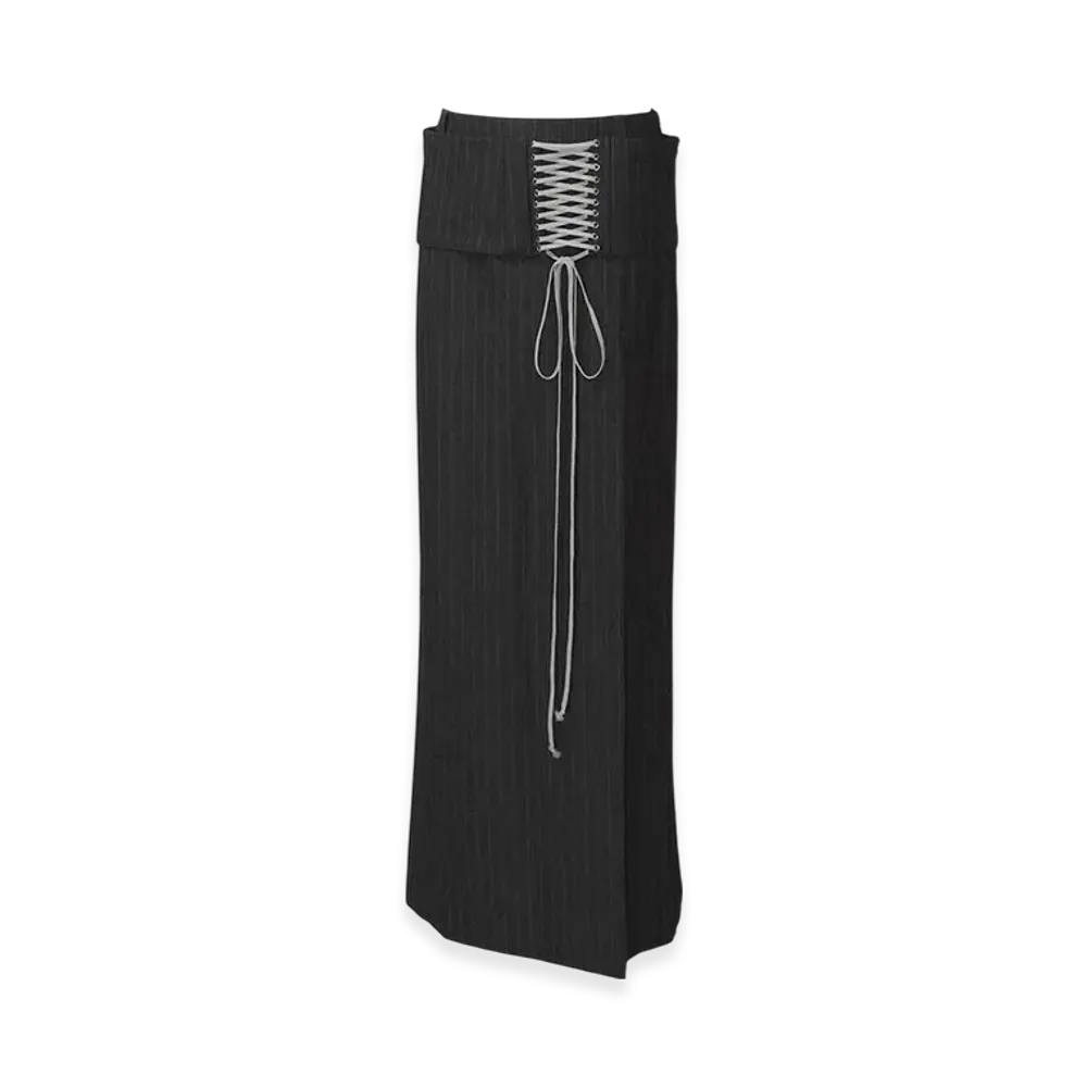 THEREDTHREAD S Lace Up Corset Skirt "Gray"