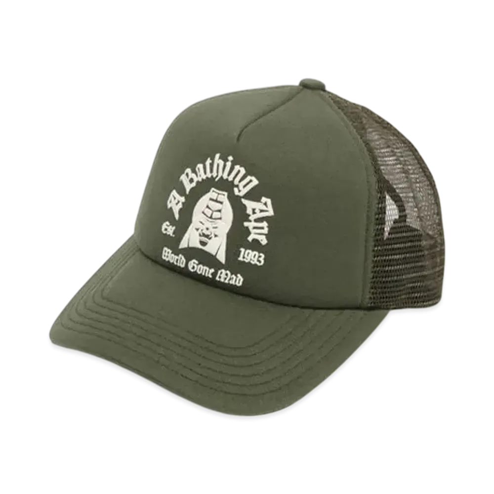 A BATHING APE Logo Cotton Panel Mesh Cap "Green"