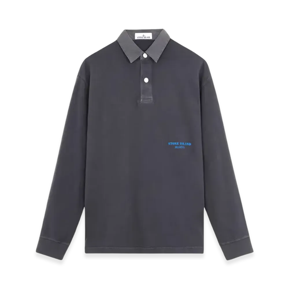 Stone Island 209X4 Marina 24/2 Cotton Jersey Old Effect Oversized Fit Long Sleeve Polo Shirt - 24FW "Ink Blue"