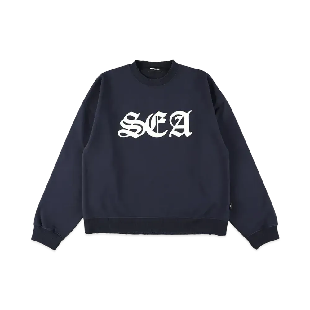 WIND AND SEA Leather Patch Sweatshirt "Navy"