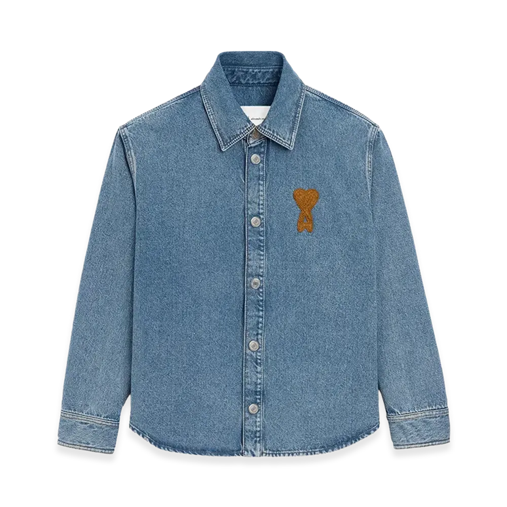 AMI PARIS Cotton Knitted Ami De Coeur Overshirt "Blue"