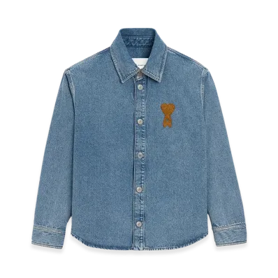 AMI PARIS Cotton Knitted Ami De Coeur Overshirt "Blue"