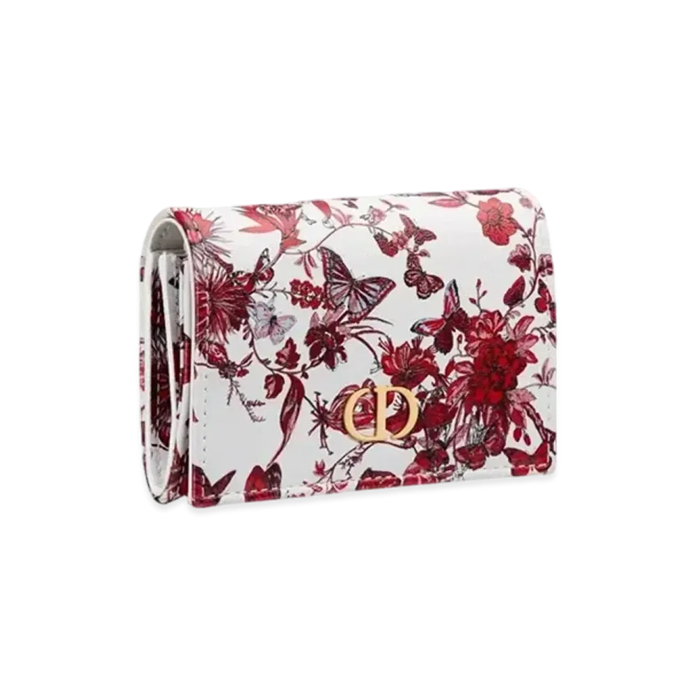 Dior Caro Glycine Wallet Calfskin with Le Coeur des Papillons Print "White/Red"