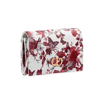 Dior Caro Glycine Wallet Calfskin with Le Coeur des Papillons Print "White/Red"