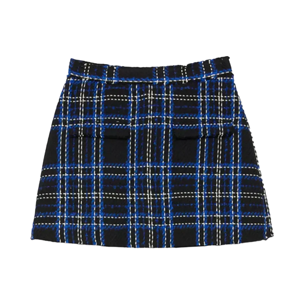 MSGM Black And Blue Tweed Tartan Skort "Blue"