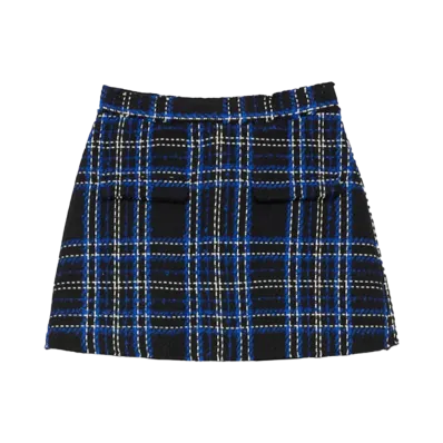 MSGM Black And Blue Tweed Tartan Skort "Blue"