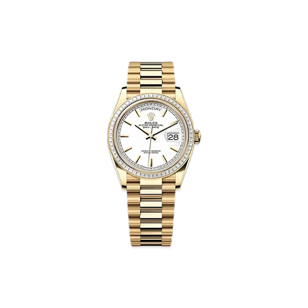 ROLEX Day-Date 36mm Yellow Gold Diamond 128398TBR "White"