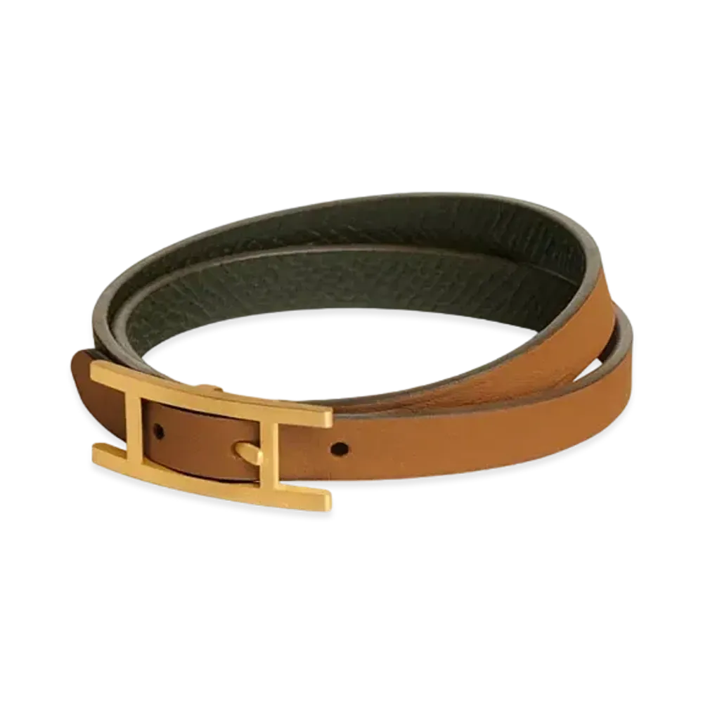 Hermes Behapi Double Tour Bracelet Swift Epson "Gold/Vert de Gris"