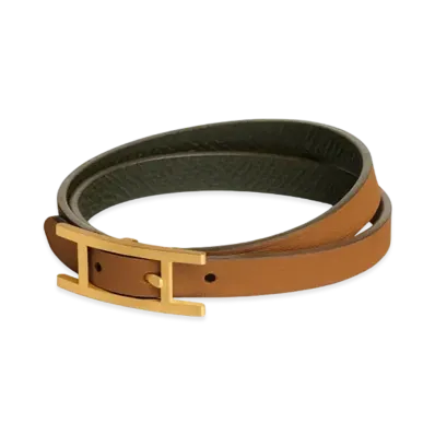 Hermes Behapi Double Tour Bracelet Swift Epson "Gold/Vert de Gris"