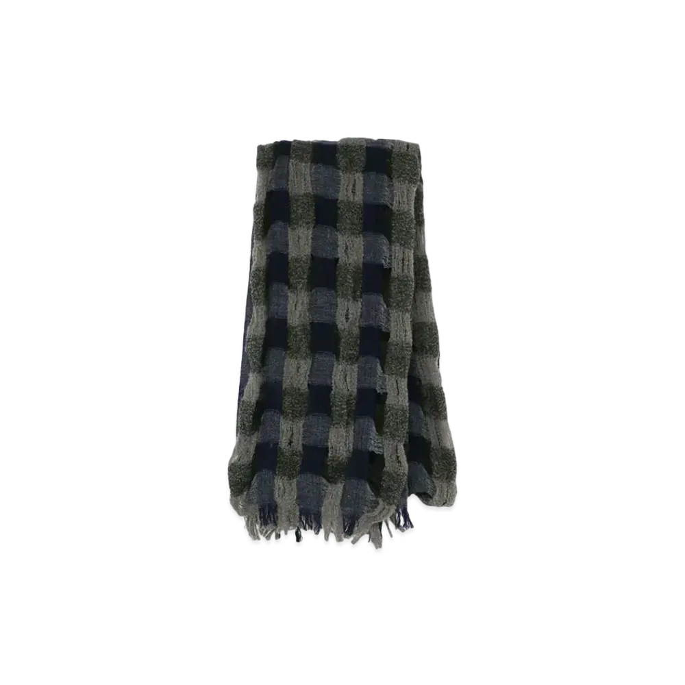 Yohji Yamamoto Y's SHRINKAGE W CHECK STOLE "Navy"