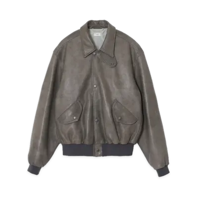 YOKE Lamb Leather Bomber Jacket "Gray"