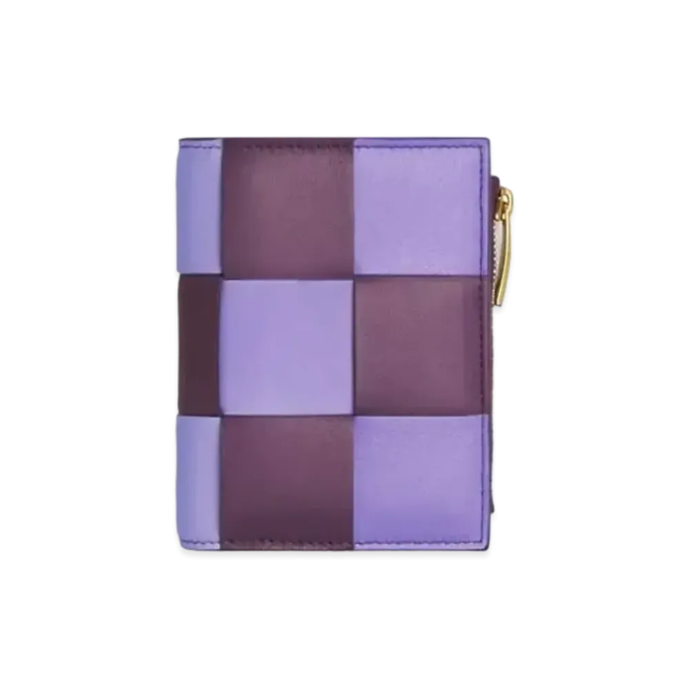 Bottega Veneta Casette Maxi Intrecciato Calfskin Bi-fold Zippered Wallet "Purple/Egg Plant"